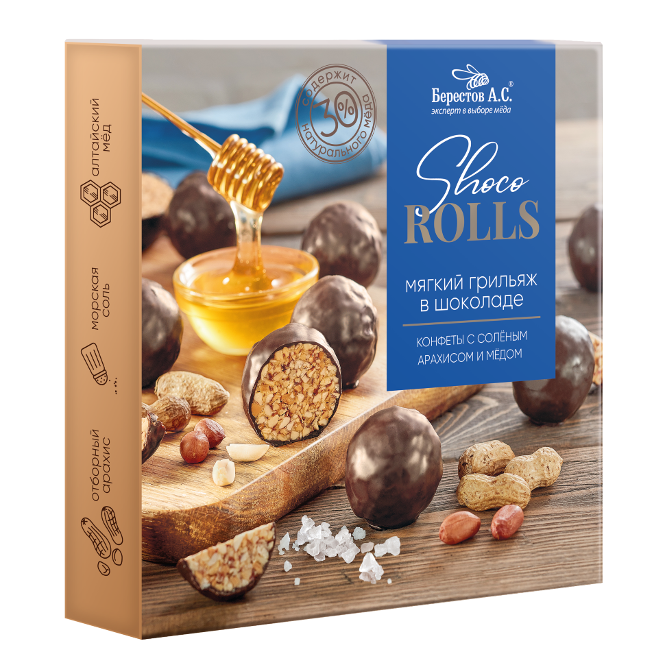  Берестов Shoco Rolls конфеты с арахисом, солью и медом, 135г   в Артеме